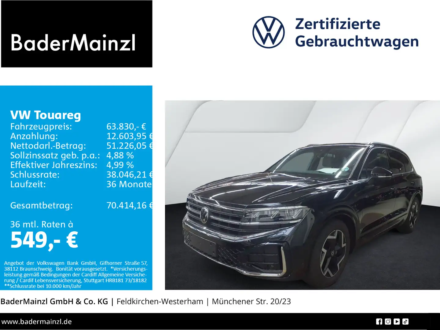 Volkswagen Touareg 3.0 TDI 4M R-Line AHK Luft Matrix HUD Schwarz - 1