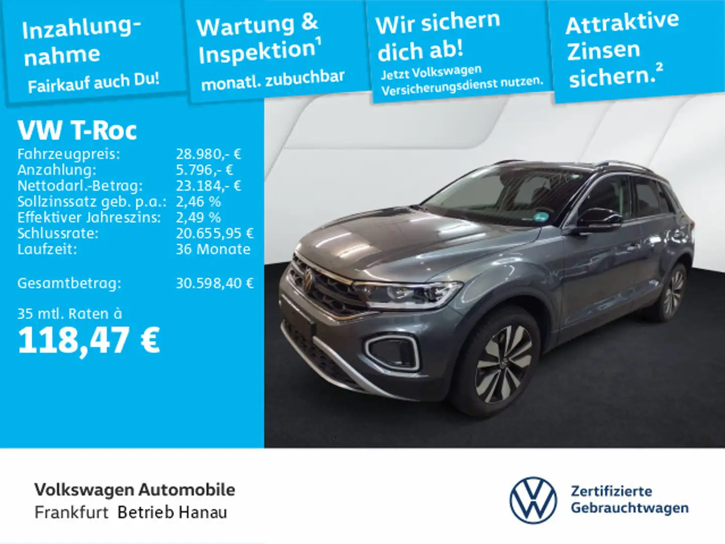 Volkswagen T-Roc 2.0 TDI DSG Goal Navi LEDPlus DAB+ FrontAs Grau - 1