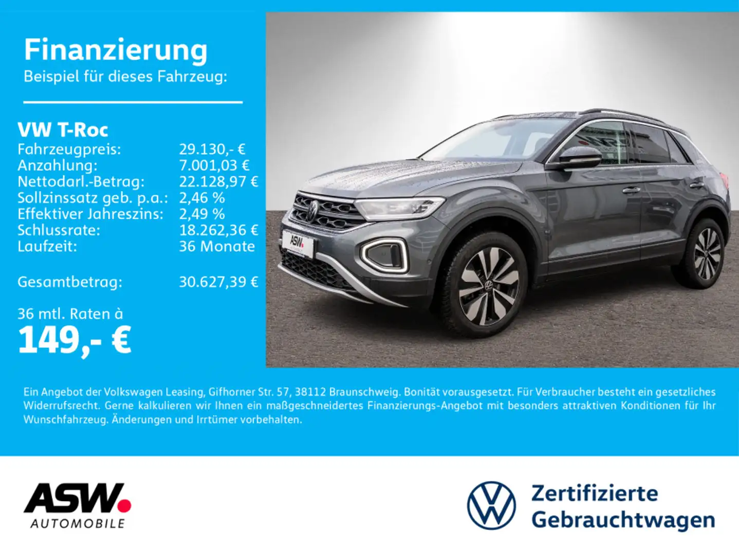 Volkswagen T-Roc T-ROC GOAL 2.0 TDI DSG LED NAVI AHK RFK ACC SHZ Grau - 1