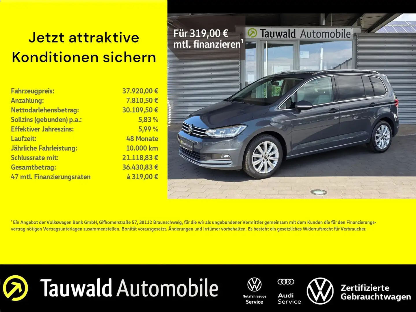Volkswagen Touran 2.0 TDI DSG Highline 7S/AHK/RFK/ALLSEASON Grau - 1