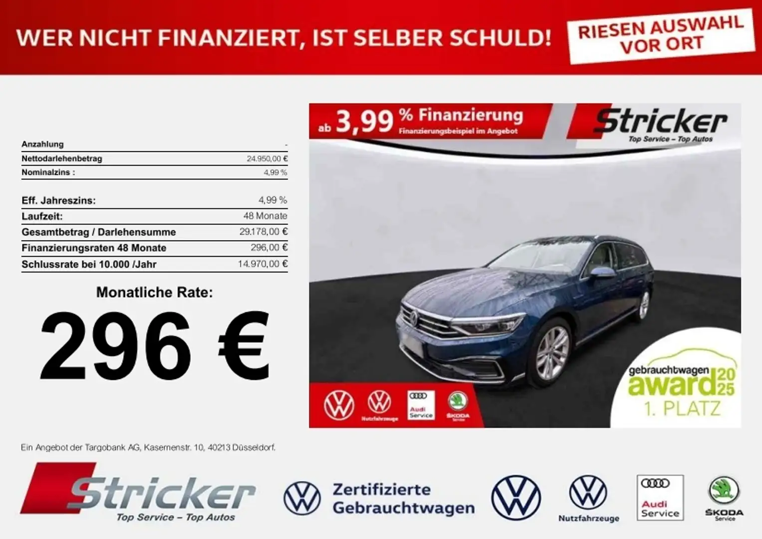 Volkswagen Passat Variant GTE 1.4TSI DSG 296,-ohne Anzahlung Pano AHK Stand Blau - 1