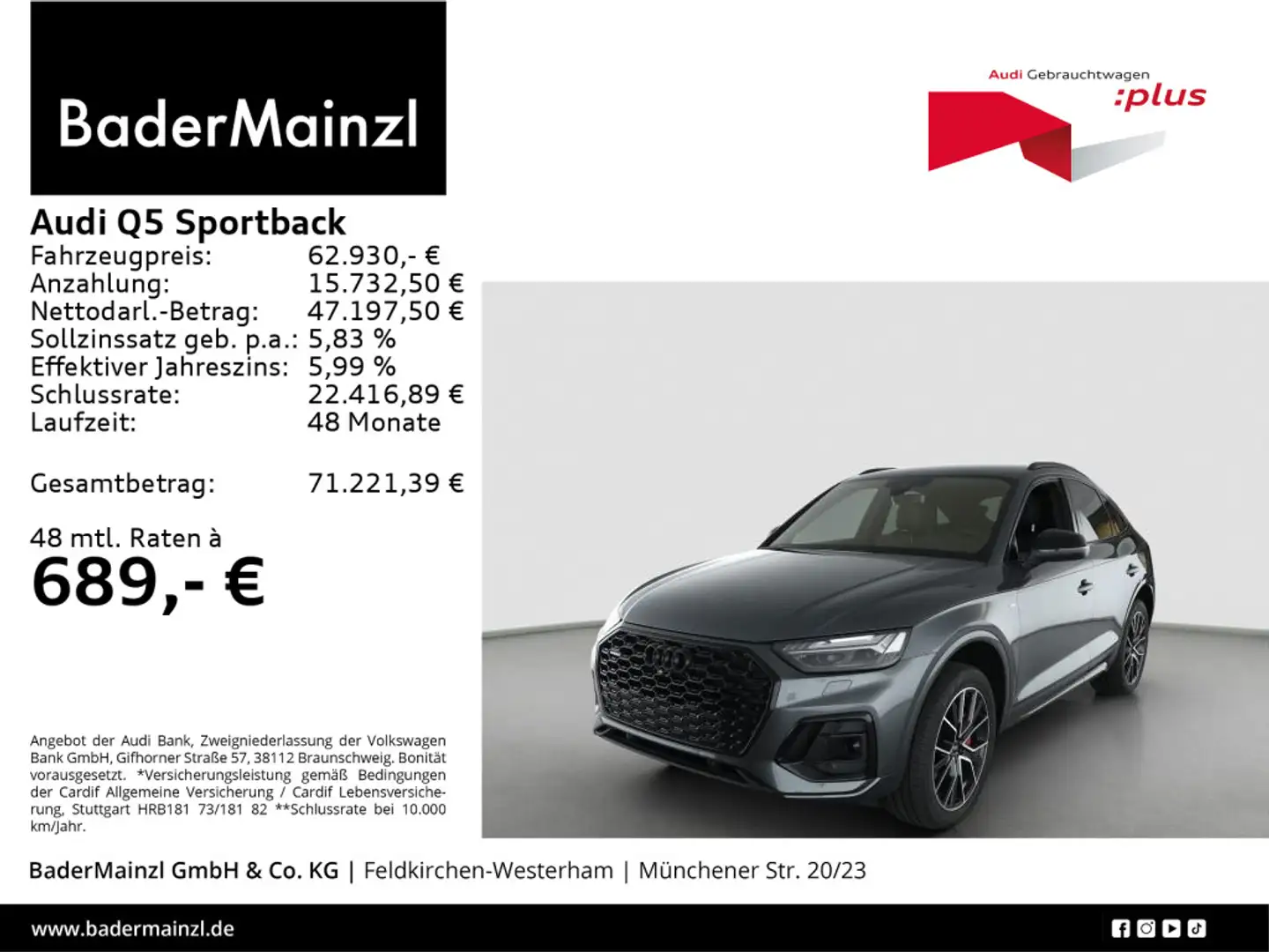 Audi Q5 55 TFSIe quattro S line HUD Nappa Grau - 1