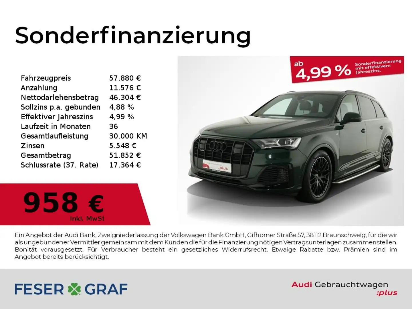 Audi Q7 55 3.0 TFSI quattro S line Luft/Alu-20/Kamera Grün - 1