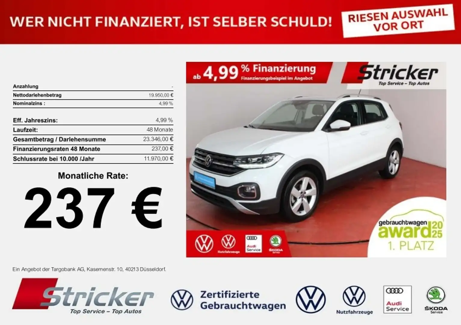 Volkswagen T-Cross Style 1.0TSI DSG 237,-ohne Anzahlung Navi Weiß - 1