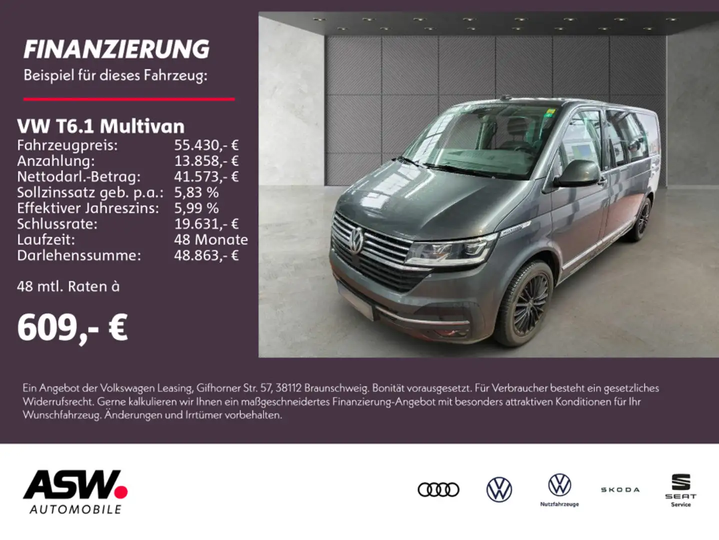 Volkswagen T6.1 Multivan Gen Six 2.0TDI DSG LED PDC v/h AHK Grijs - 1