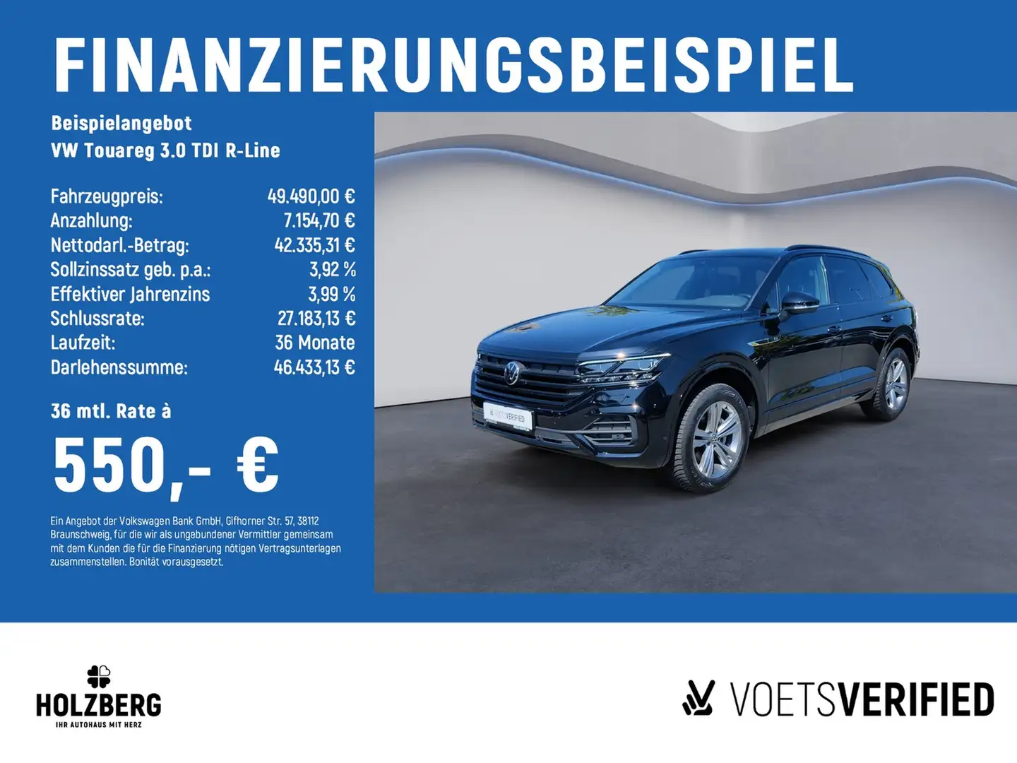 Volkswagen Touareg 3.0 TDI R-Line IQLight+PANO+ACC Black - 2
