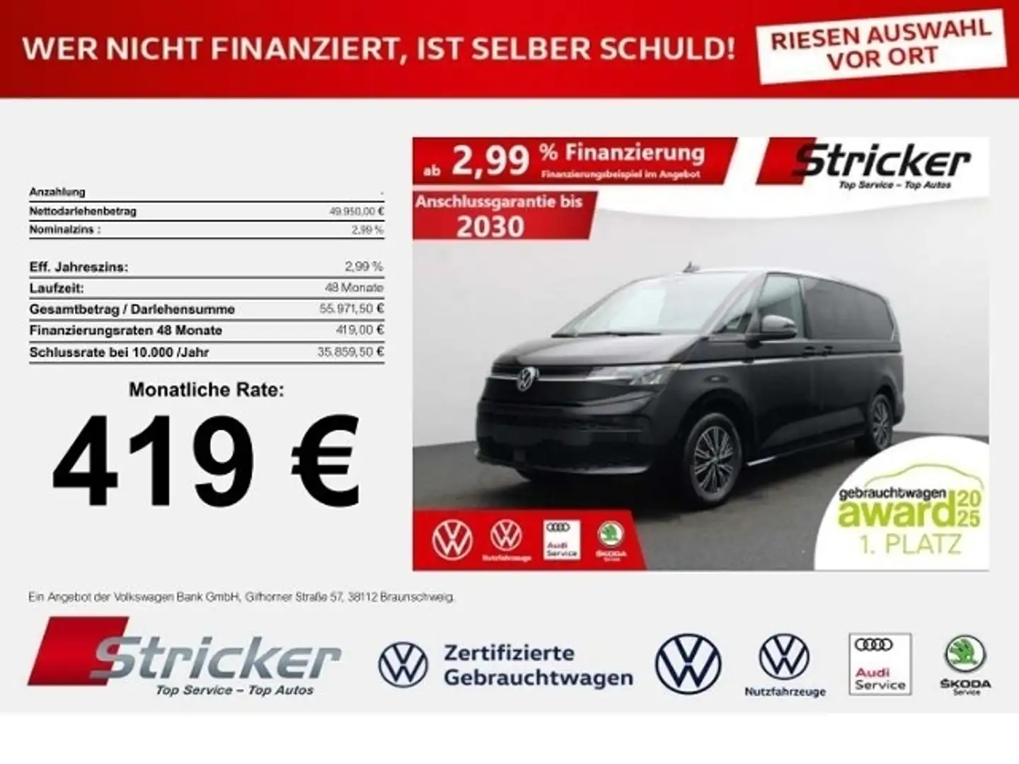 Volkswagen T7 Multivan Lang LR 2.0TDI DSG 419,-ohne Anzahlung AHK ACC vi Noir - 1