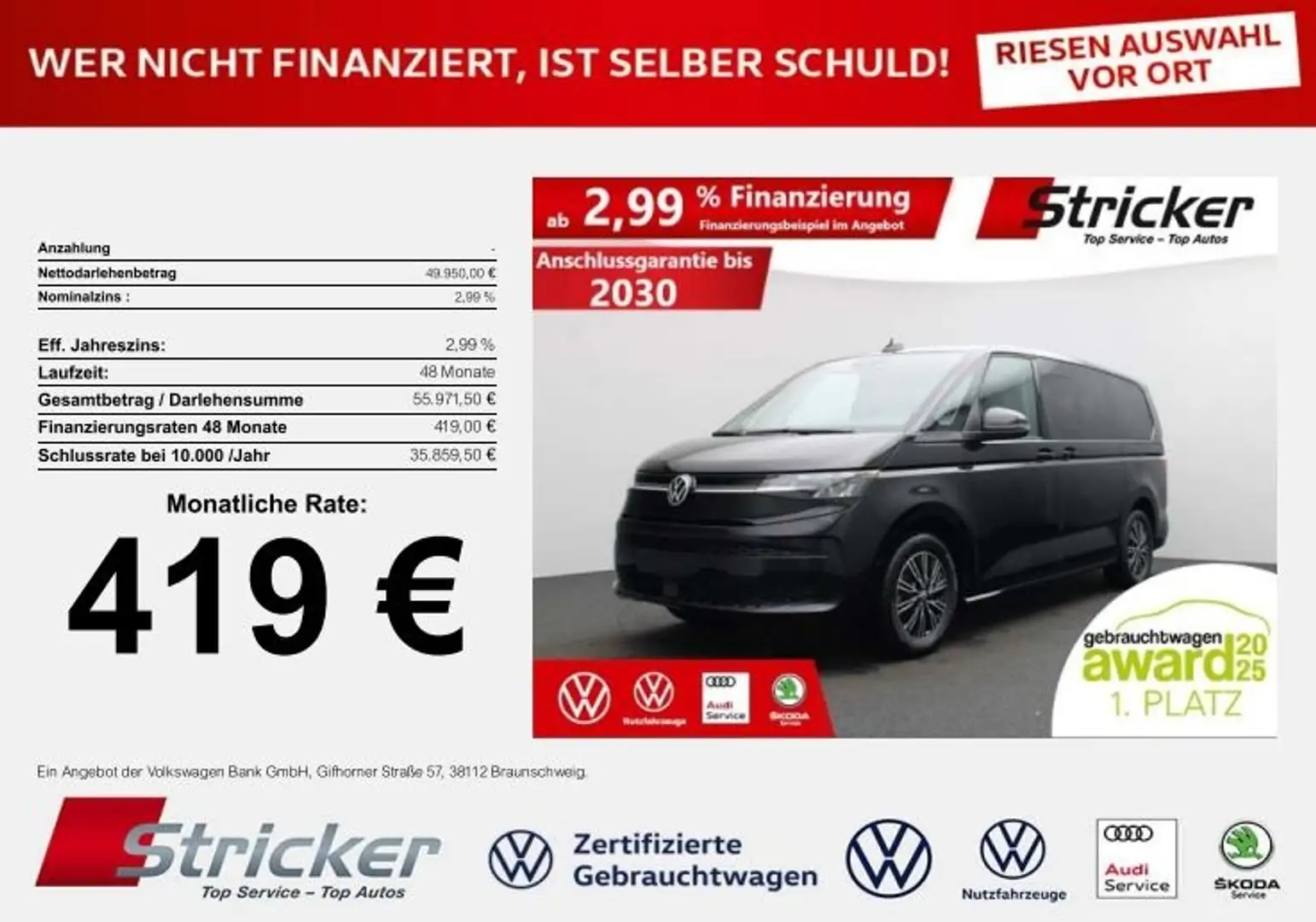 Volkswagen T7 Multivan Lang LR 2.0TDI DSG 419,-ohne Anzahlung AHK ACC vi Noir - 2