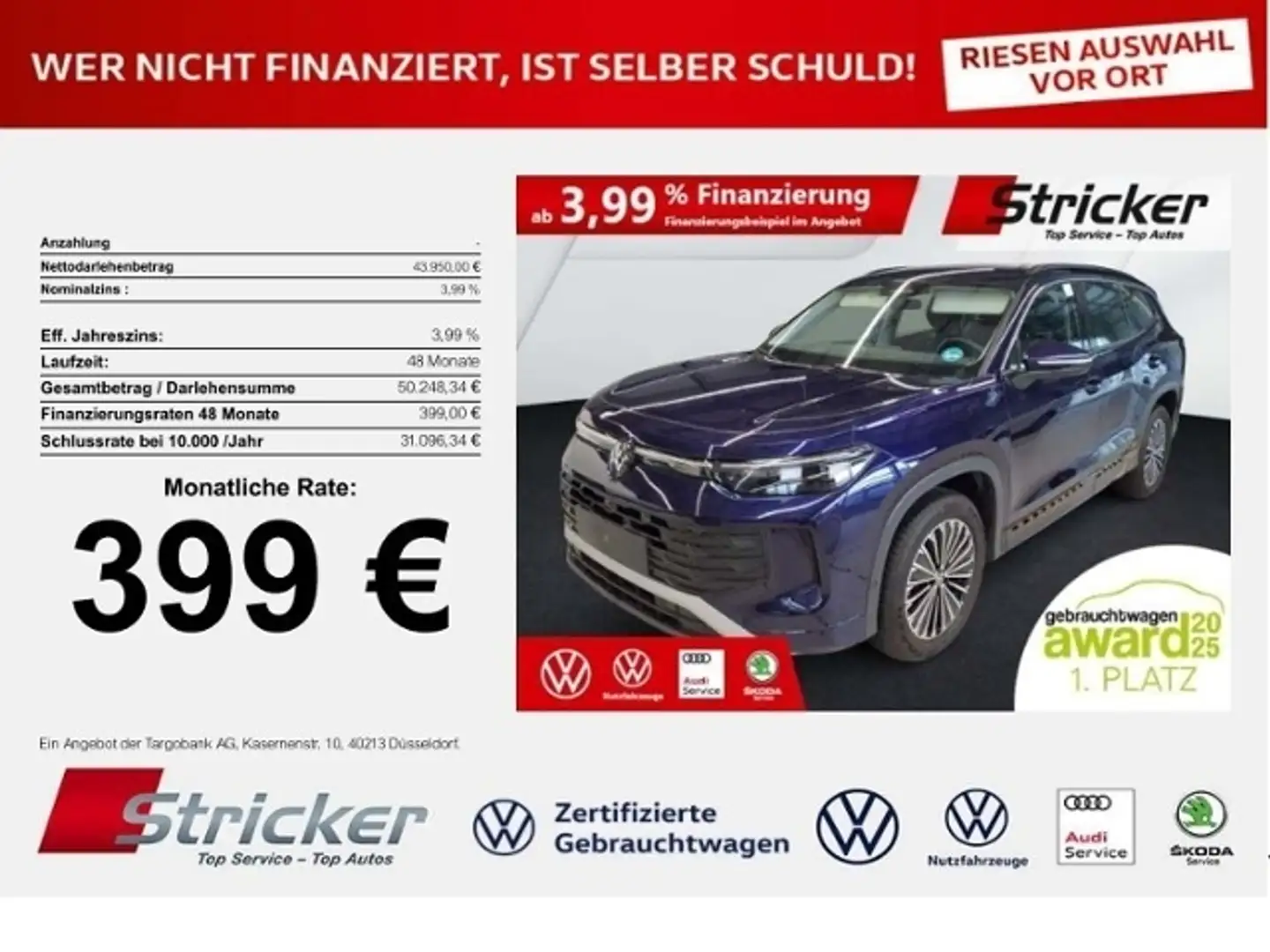Volkswagen Tayron Life 2.0TDI DSG 4M 399,-ohne Anzahlung AHK 7-Sitz Violett - 1
