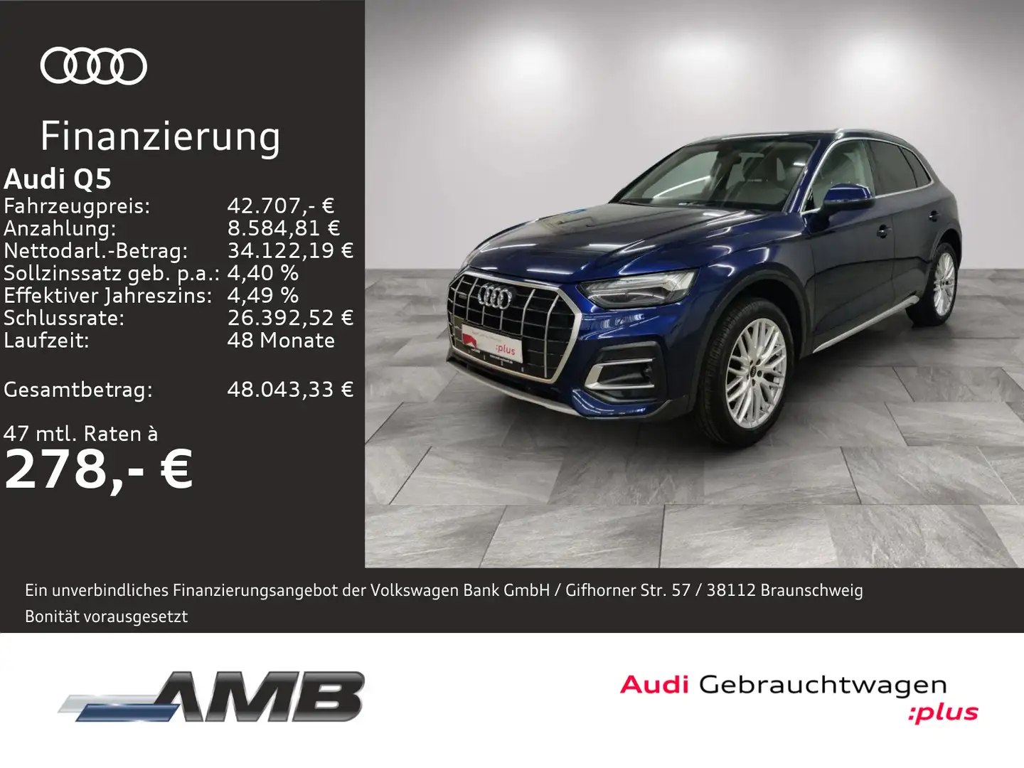 Audi Q5 Advanced 40 TFSI qu AHK/Matrix/Standhz/5J.Gar Blau - 1