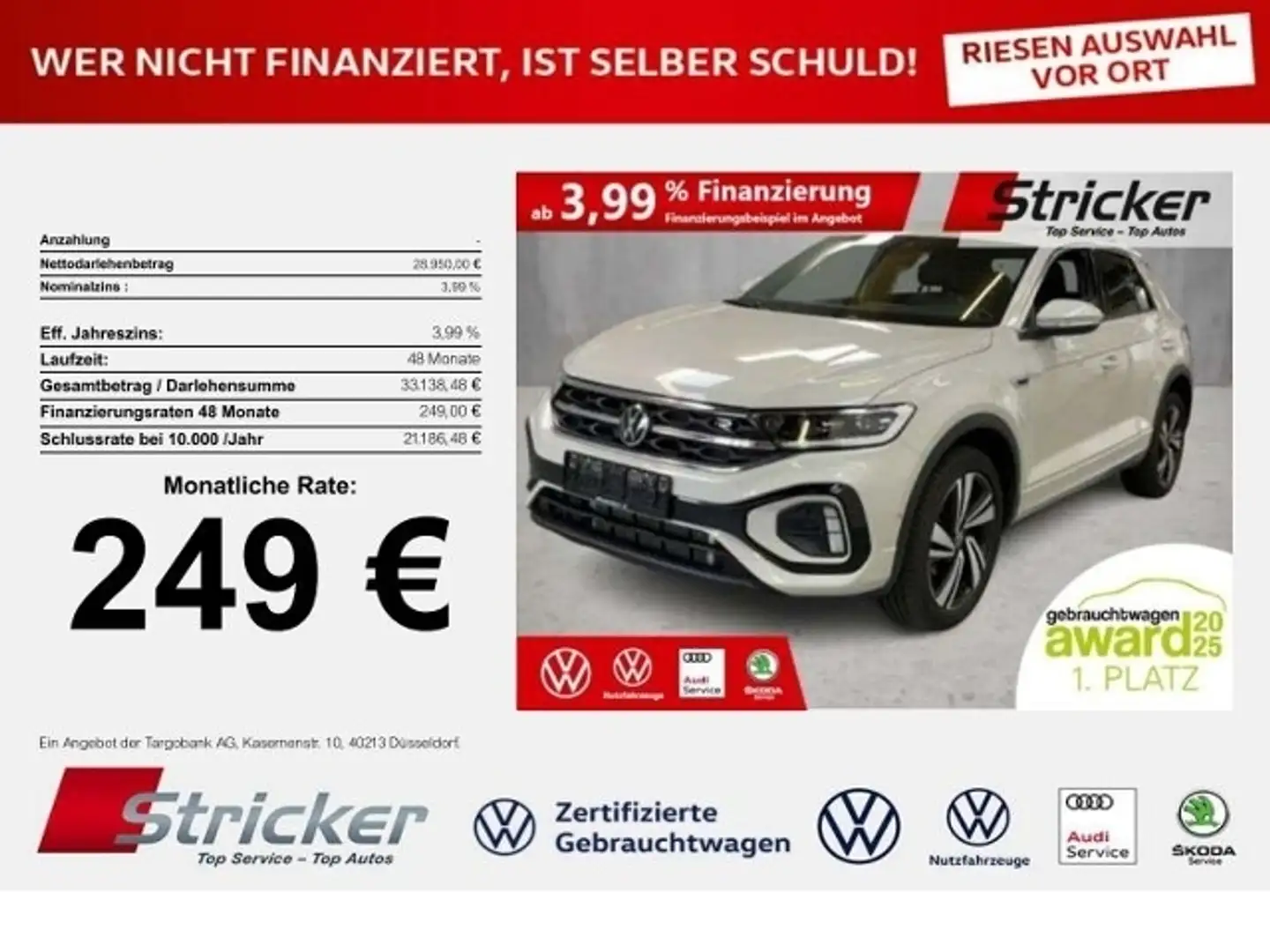 Volkswagen T-Roc R-Line 1.5TSI DSG 249,-ohne Anzahlung Kamera ACC Grau - 1