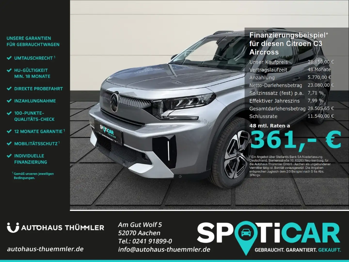 Citroen C3 Aircross Hybrid 145 MAX 1.2 Mild-EU6e HUD Navi LED Klimaaut Grau - 1