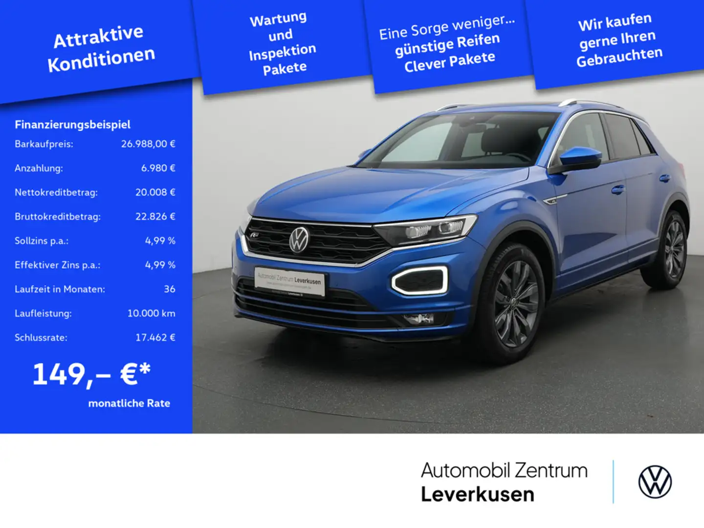Volkswagen T-Roc Sport R-Line PANO NAVI VIRT ACC LEDER K Blau - 1