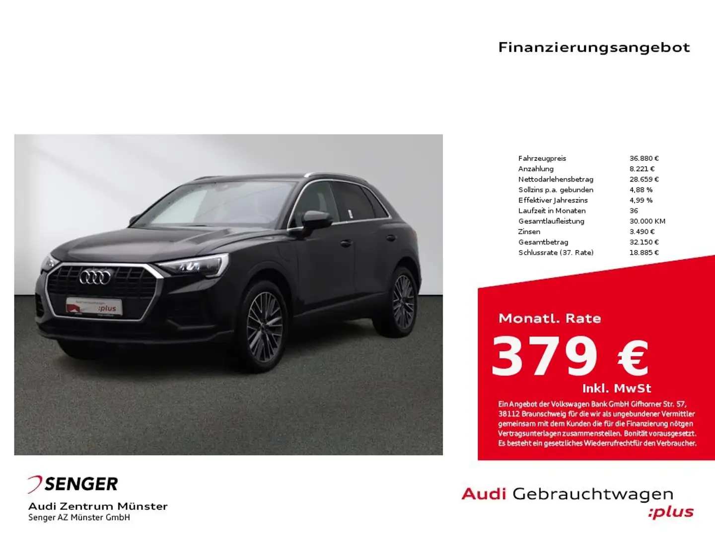 Audi Q3 45 TFSI e S tronic LED B&O Pano Digi-Cockpit Schwarz - 1