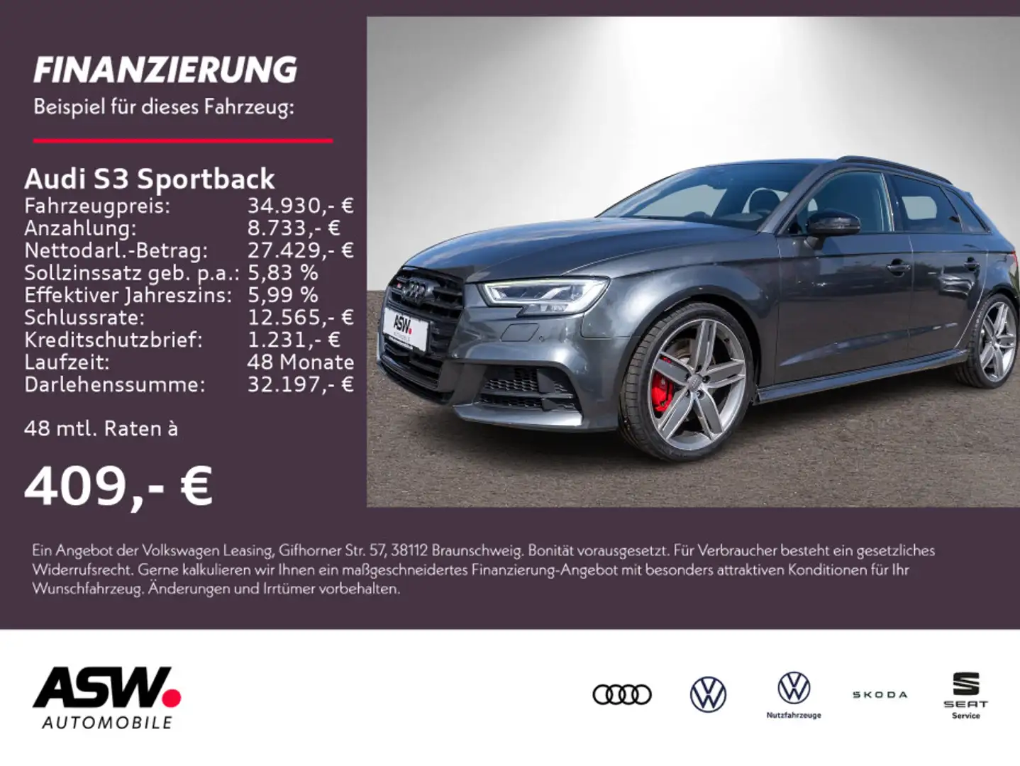 Audi S3 2.0TFSI quattro Stronic LED RFK B&O Gris - 1