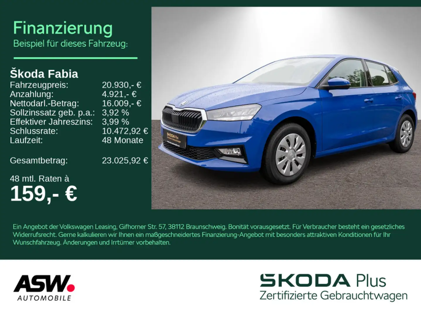 Skoda Fabia Selection 1.0 TSI LED Navi PDC ACC SHZ VC Blau - 1