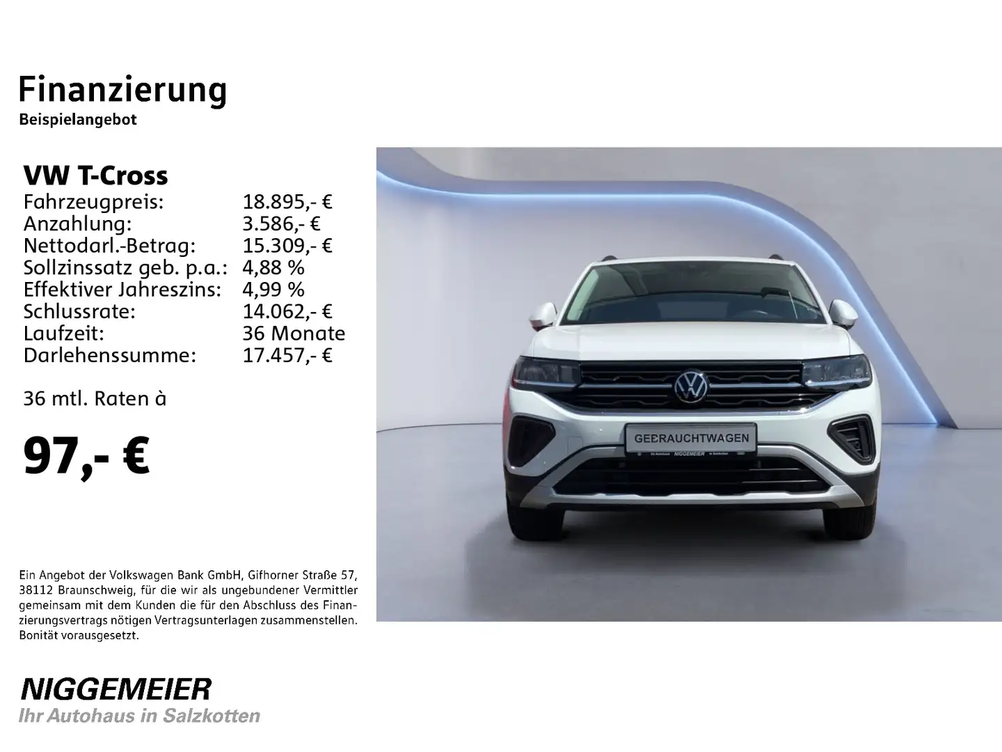 Volkswagen T-Cross 1.0TSI LIFE LED+PARKPILOT+APP-CONNECT Blanc - 2