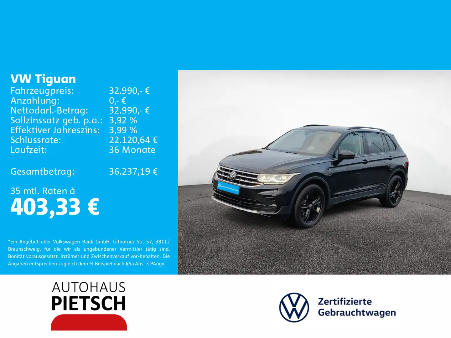 Volkswagen Tiguan 2.0 TSI DSG Life 4Motion HUD AHK Schwarz - 1