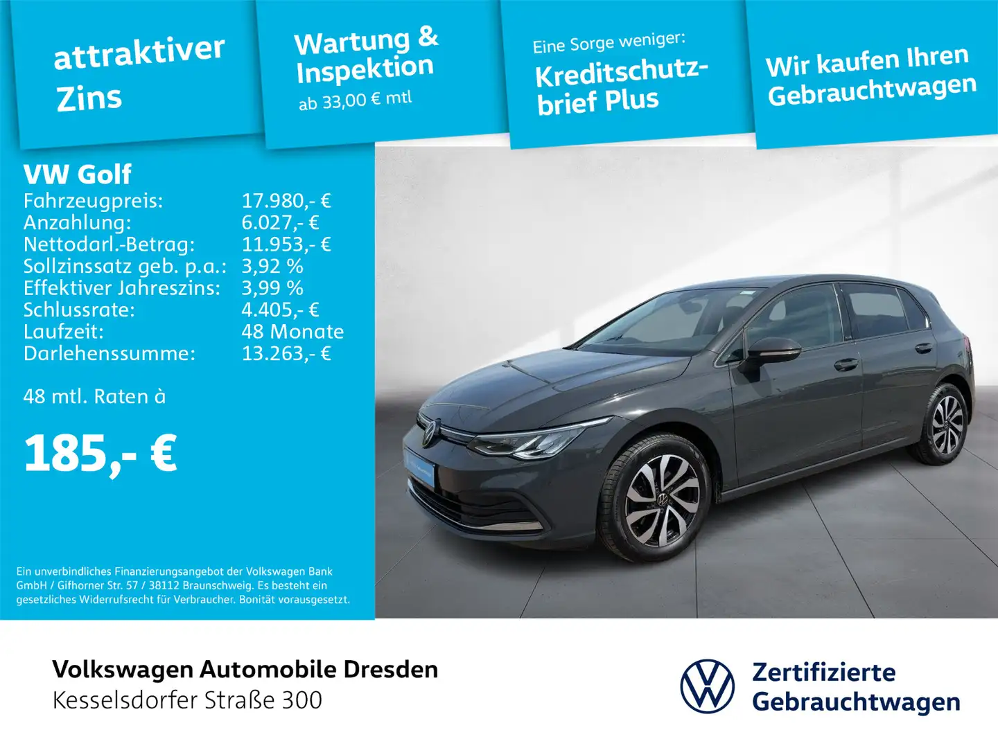 Volkswagen Golf VIII 2.0 TDI Active Navi LED Sitzhzg. Grau - 1