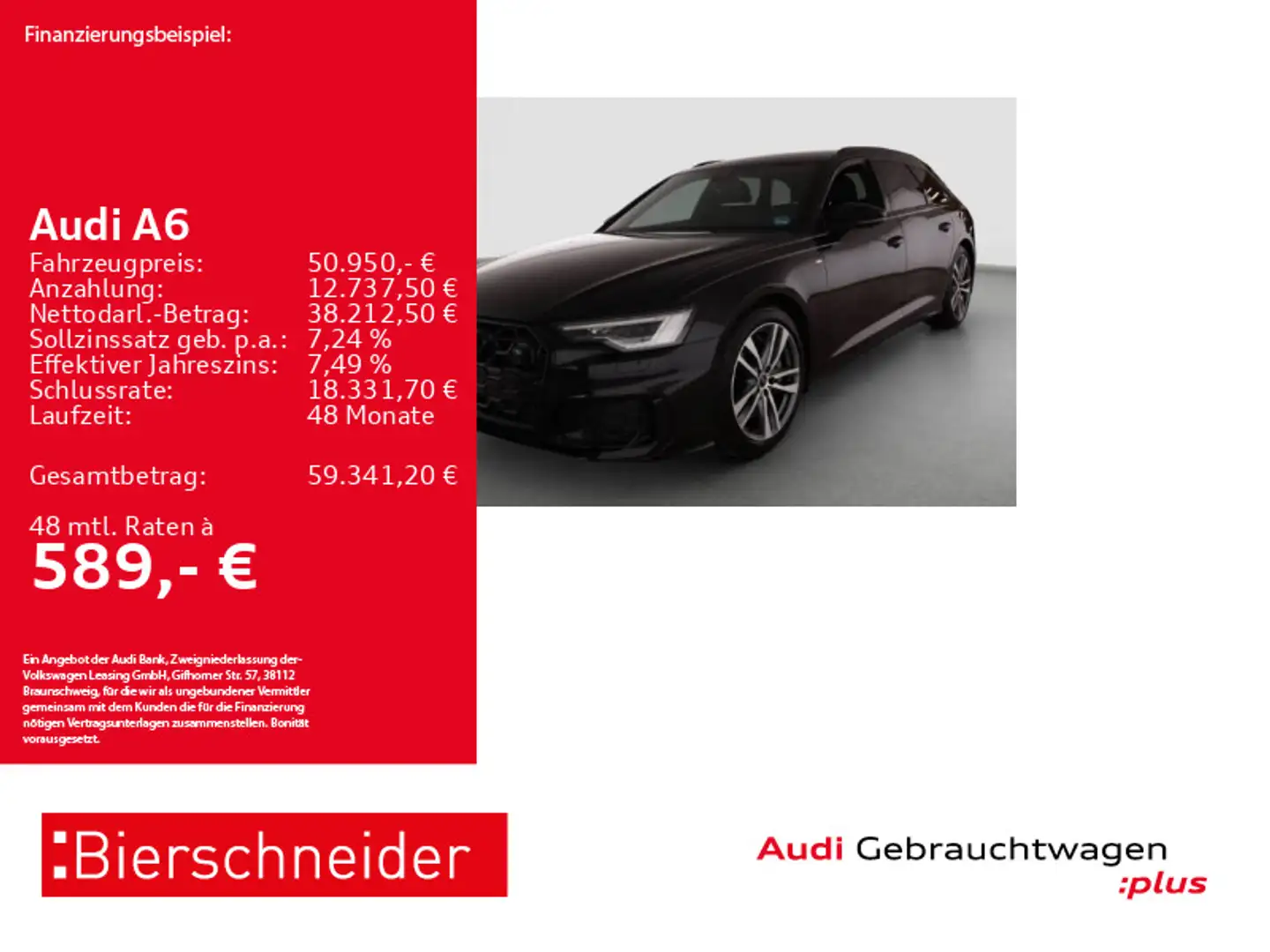 Audi A6 Av 50 TFSIe qu 2x S-Line Black MATRIX HuD ACC Schwarz - 1