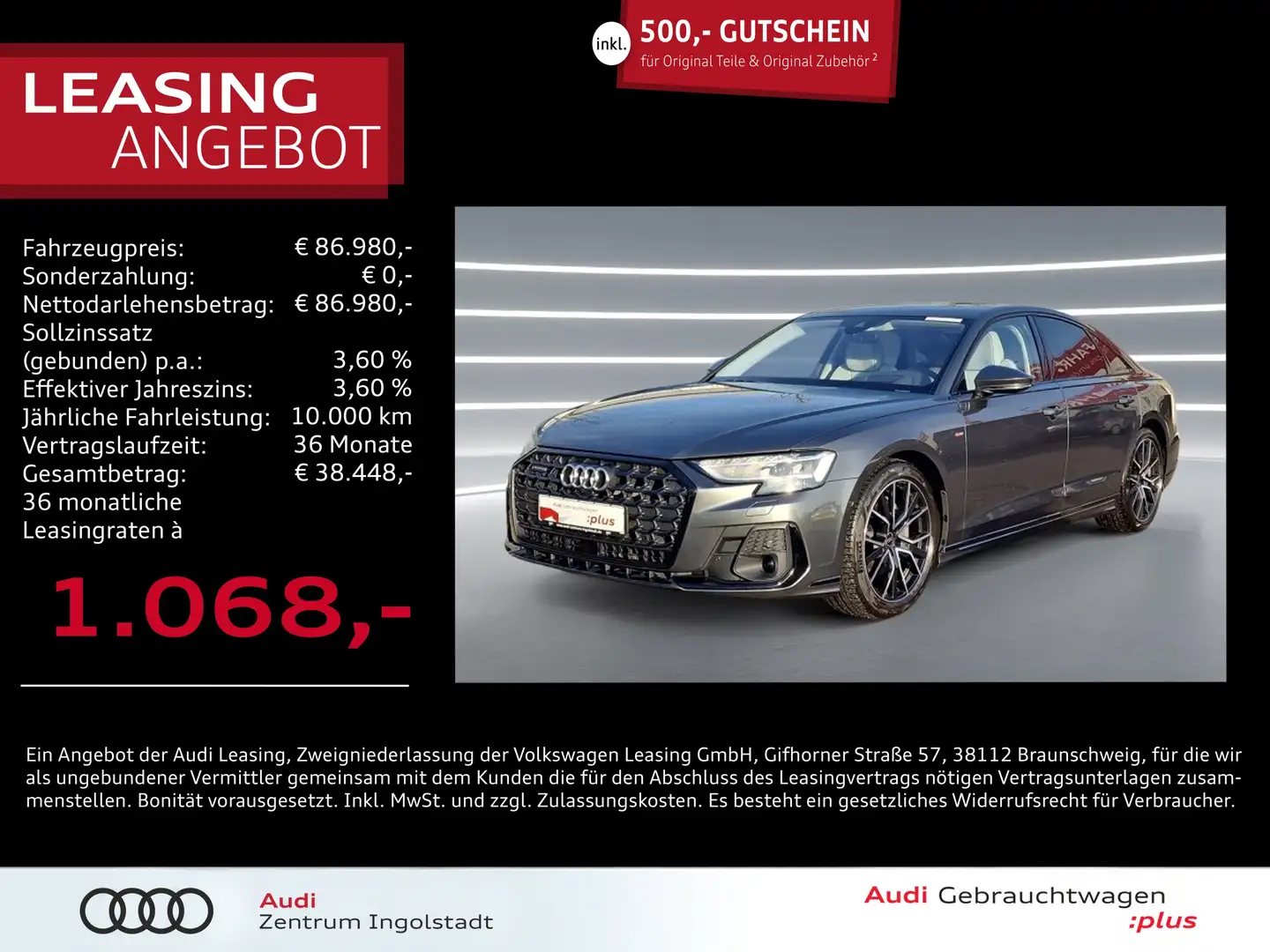 Audi A8 50 TDI qu 2x S line HD-MATRIX STHZG Raute 20" Gris - 1
