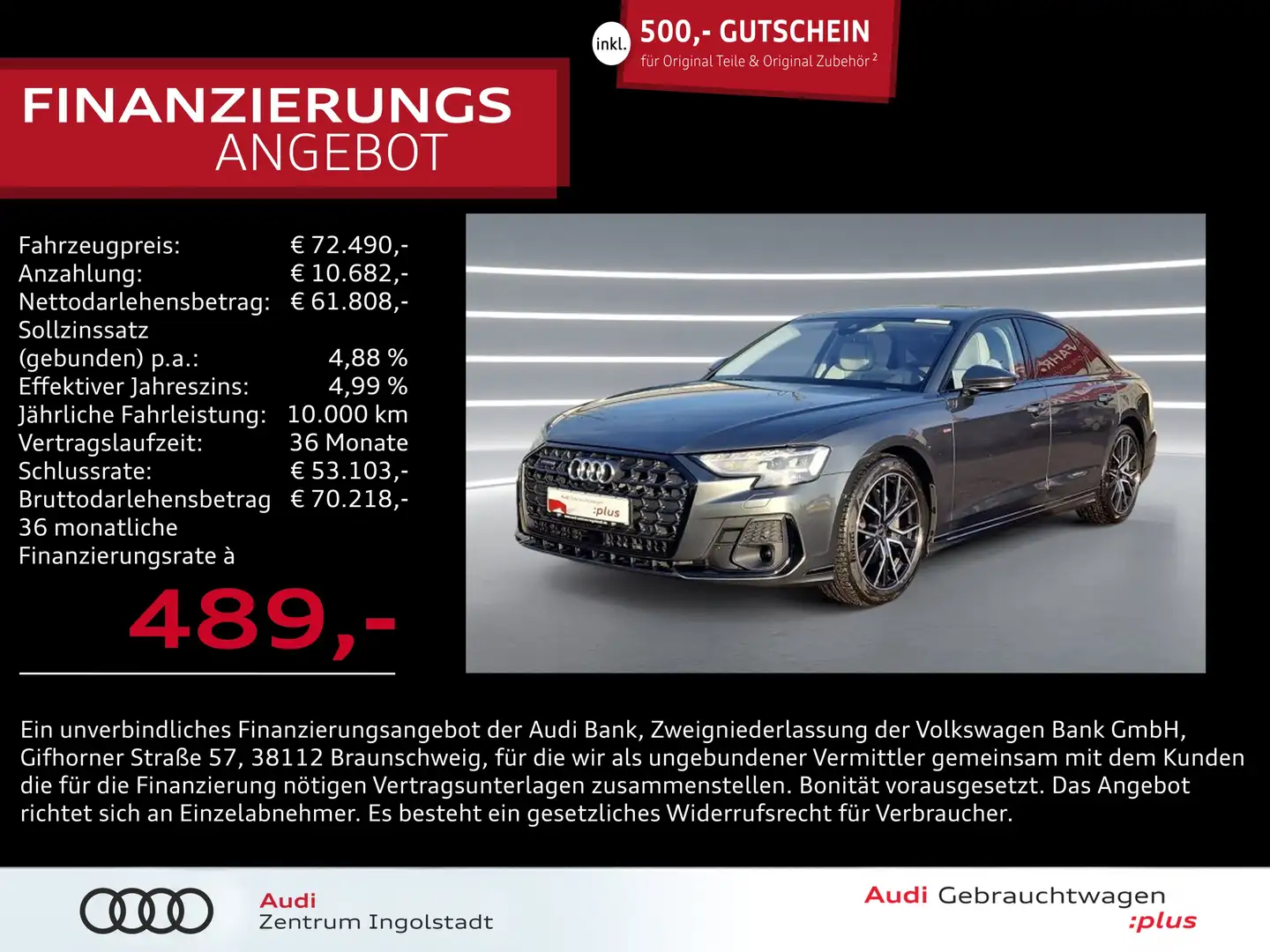 Audi A8 50 TDI qu 2x S line HD-MATRIX STHZG Raute 20" Gris - 1