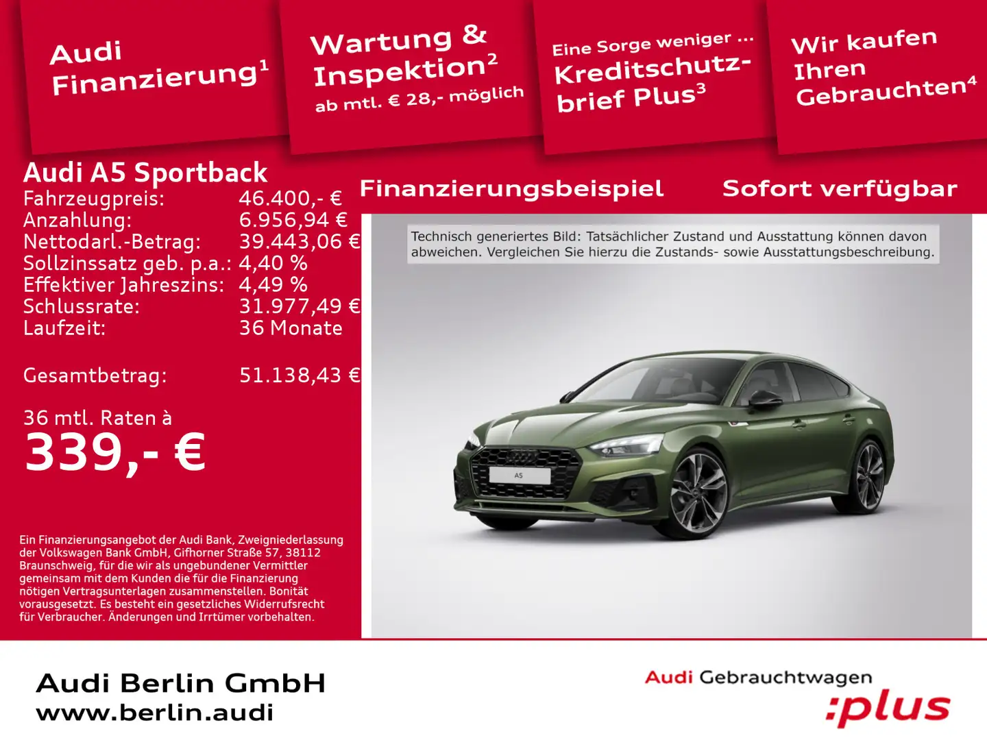 Audi A5 S line business 35 TFSI S tr. Grün - 1