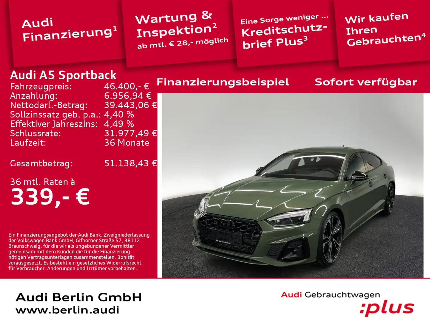 Audi A5 S line 35 TFSI S tr. AHK MATRIX RFK Grün - 1