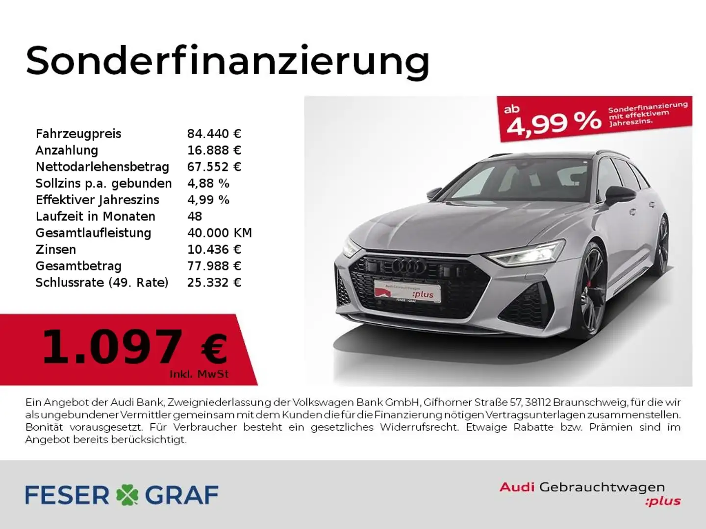Audi RS6 Avant /Pano/StaHz/HUD/Keramik/AGA/305kmh/Dyn Silber - 1