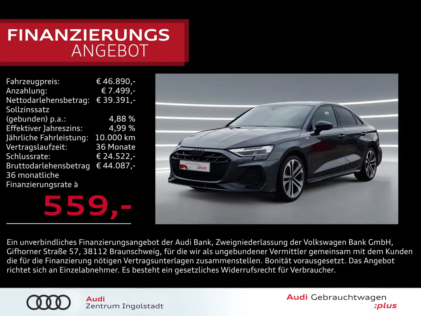 Audi A3 Limousine 35 TFSI S line MATRIX SONOS AHK HuD Grau - 1