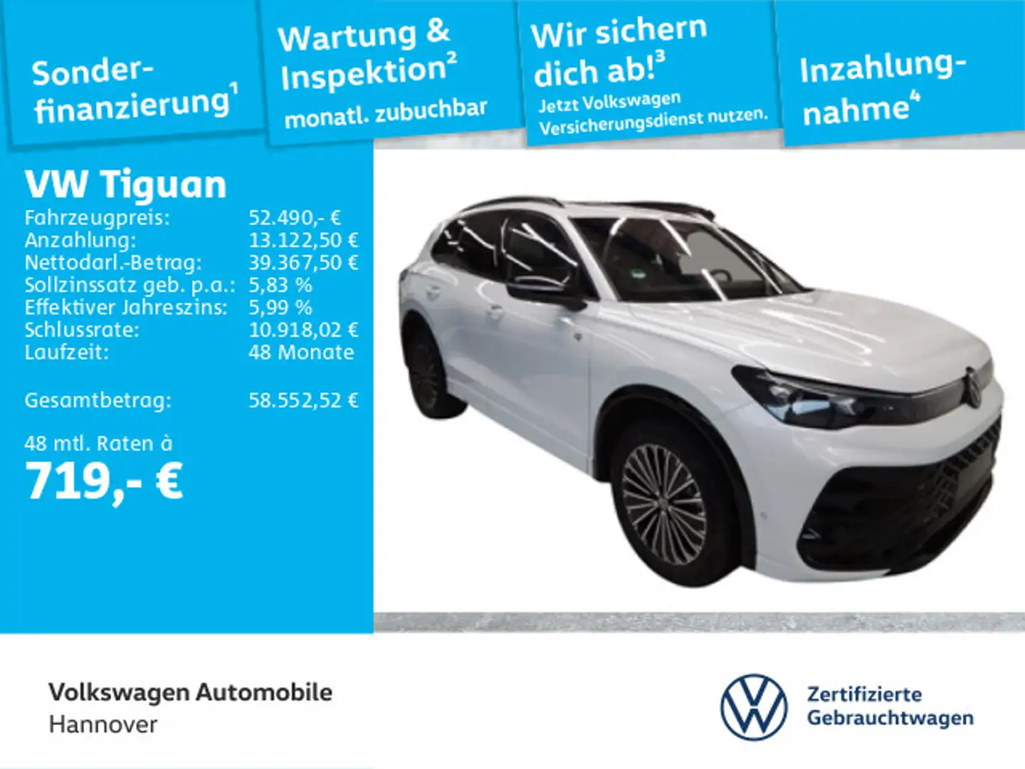 Volkswagen Tiguan 1.5 TSI DSG eHybrid R-Line Navi AHK Pano Weiß - 1