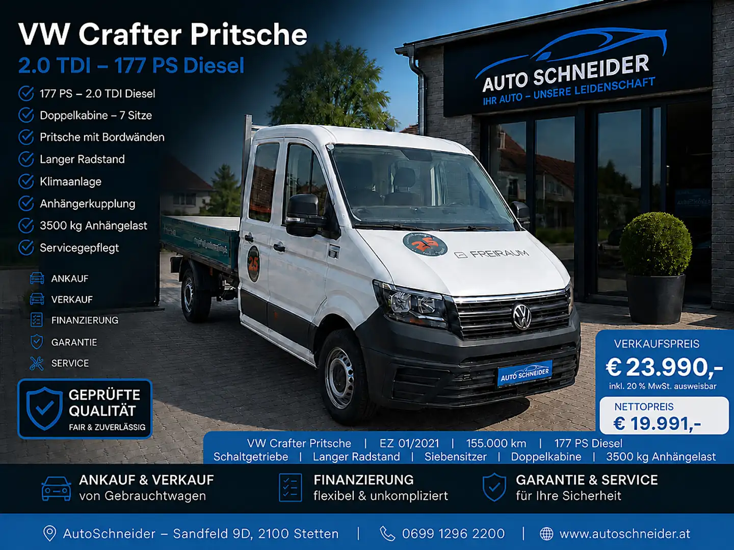 Volkswagen Crafter 35 Doka-Pritsche LR L4 2,0-I-TDI ZWB 7-... Weiß - 1