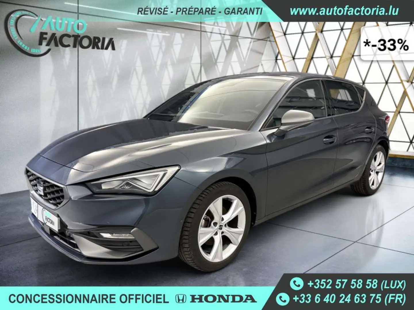 SEAT Leon -33% 1.5 TSI 150 BVA FR+GPS+CAM+PARK ASSIST+Opts Gris - 1