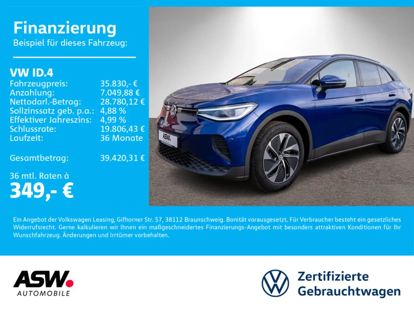 Volkswagen ID.4 Pure Performence LED NAVI AHK WÄRMEPUMPE Blau - 1