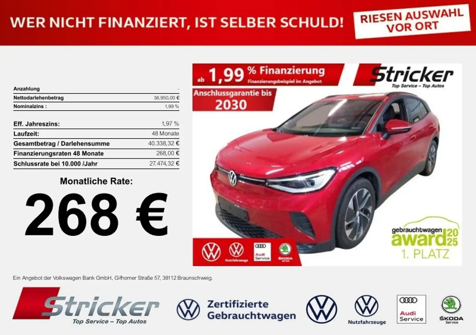 Volkswagen ID.4 Pro 210/77 268,-ohne Anzahlung Navi Matrix Wärmep Rot - 1