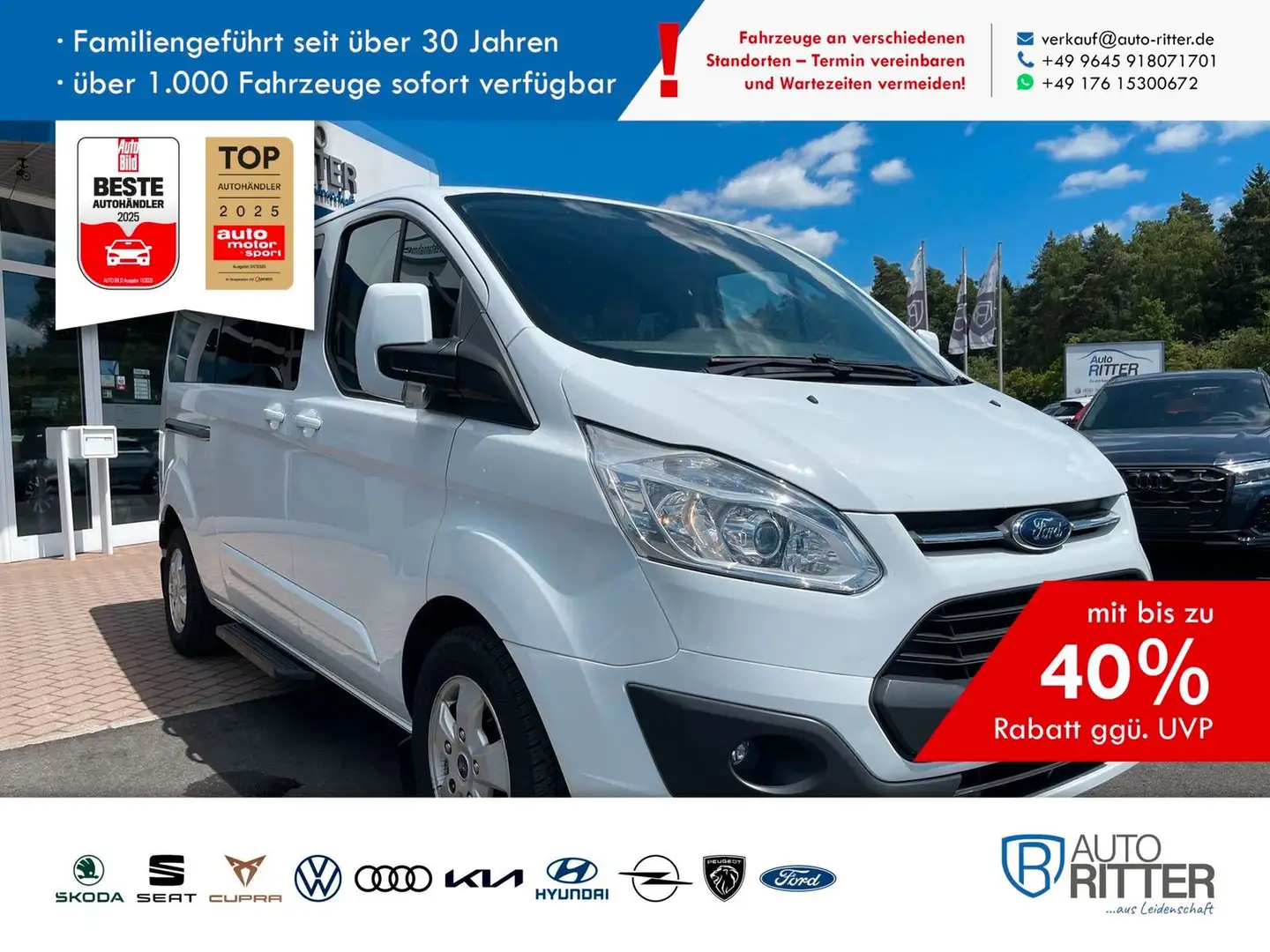 Ford Tourneo Custom 2.0 TDCi Auto. 310 L2 Titanium Weiß - 1