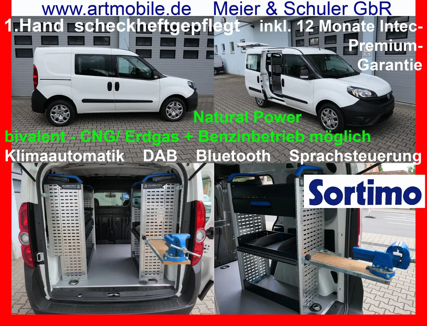 Fiat Doblo SX 1.4 Turbo CNG Erdgas+Benzin SORTIMO Garantie* Wit - 1