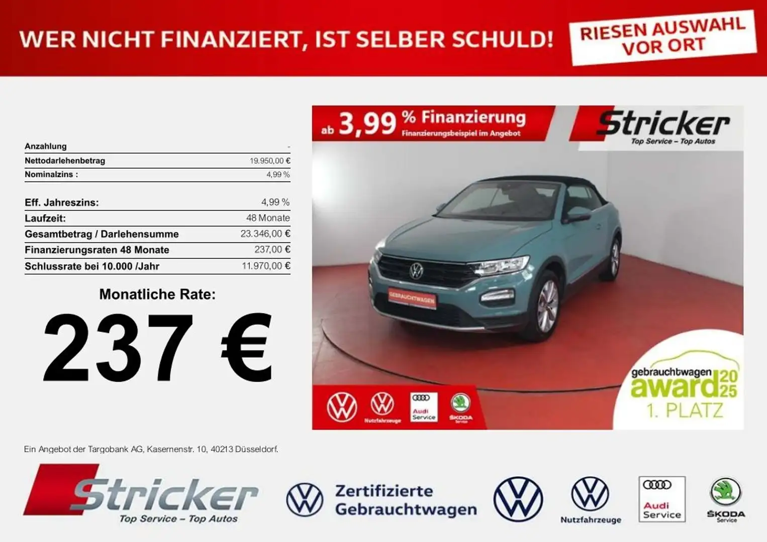 Volkswagen T-Roc Cabriolet Style 1.0TSI 237,-ohne Anzahlung Sitzhe Yeşil - 1