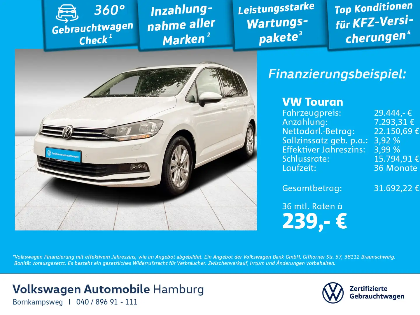 Volkswagen Touran 2.0 TDI Comfortline DSG LED Navi Kamera Weiß - 1