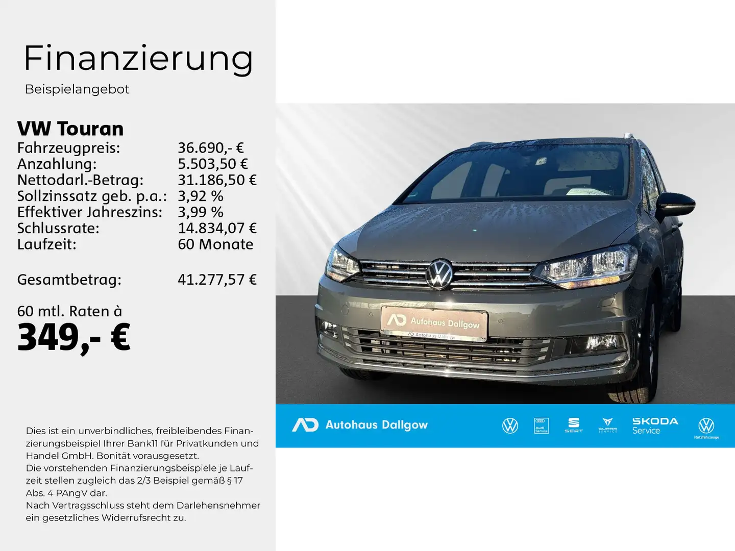 Volkswagen Touran 1.5 TSI GOAL 7-Sitzer RFK+NAVI+WiRä+Alarm Grau - 2
