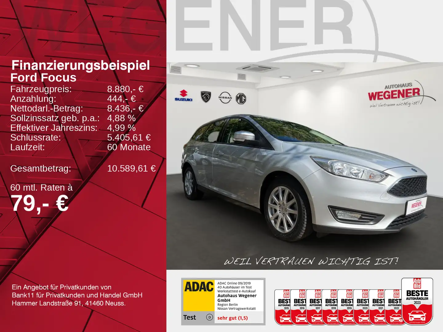 Ford Focus FOCUS EcoBoost 1.5 Turnier *SHZ*PDC*NAVI* Argent - 2