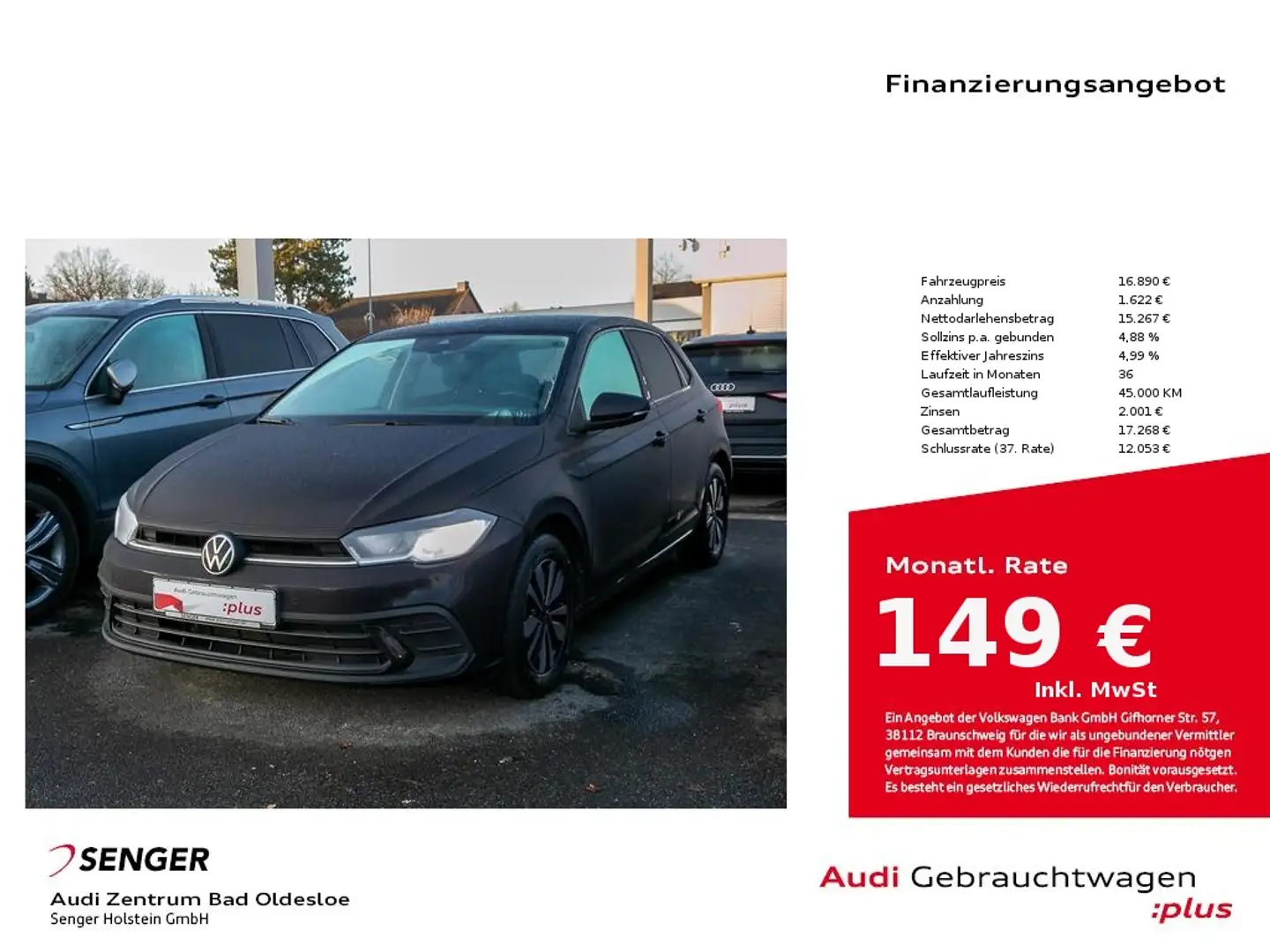 Volkswagen Polo 1.0 MPI Nav PDC SHZ APP-Connect Schwarz - 1