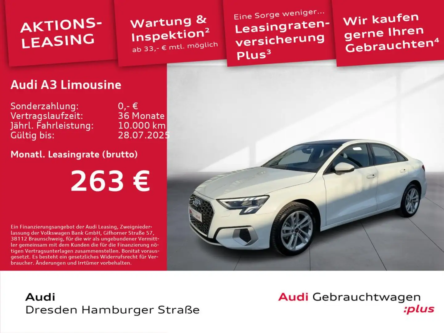 Audi A3 Limousine 30 TFSI advanced LED Panorama AHZV Weiß - 1