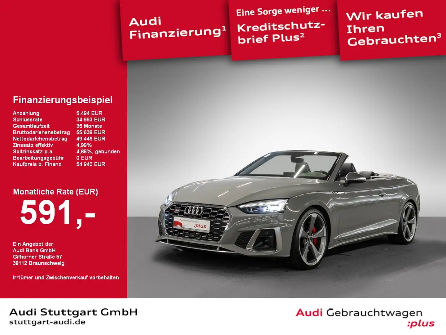 Audi S5 Cabriolet 3.0 TFSI qu AHK Laser HeadUp B&O 20' Grau - 1