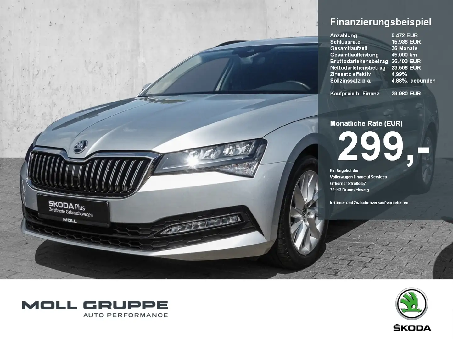 Skoda Superb Combi 2.0 TDI 4x4 DSG Ambition NAVI ACC AHK Silber - 1
