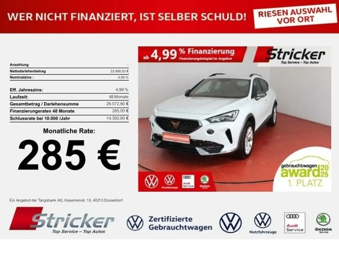 CUPRA Formentor 1.5TSI DSG 285,-ohne Anzahlung Navi ACC Kamera Weiß - 1