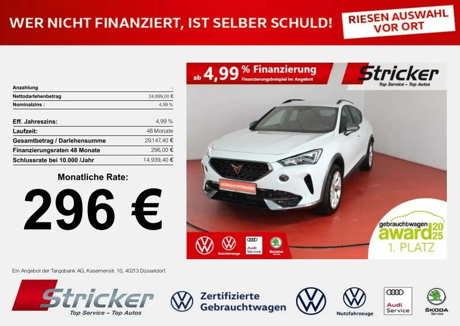 CUPRA Formentor 1.5TSI DSG 296,-ohne Anzahlung Navi ACC Kamera Weiß - 1