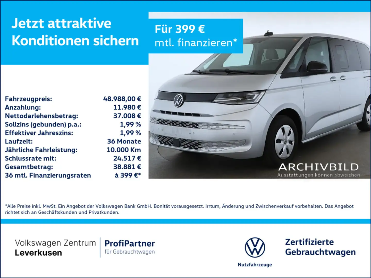 Volkswagen T7 Multivan DSG PANO MATRIX NAVI AHK VIRT Schwarz - 1