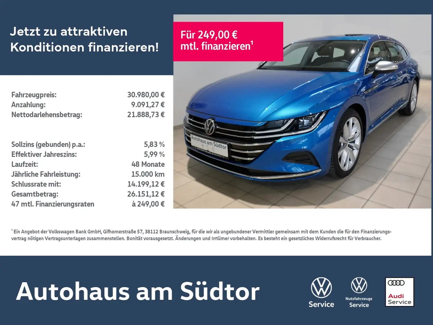 Volkswagen Arteon SB Elegance 1.4 eHybrid | LED RFK ACC Blau - 1