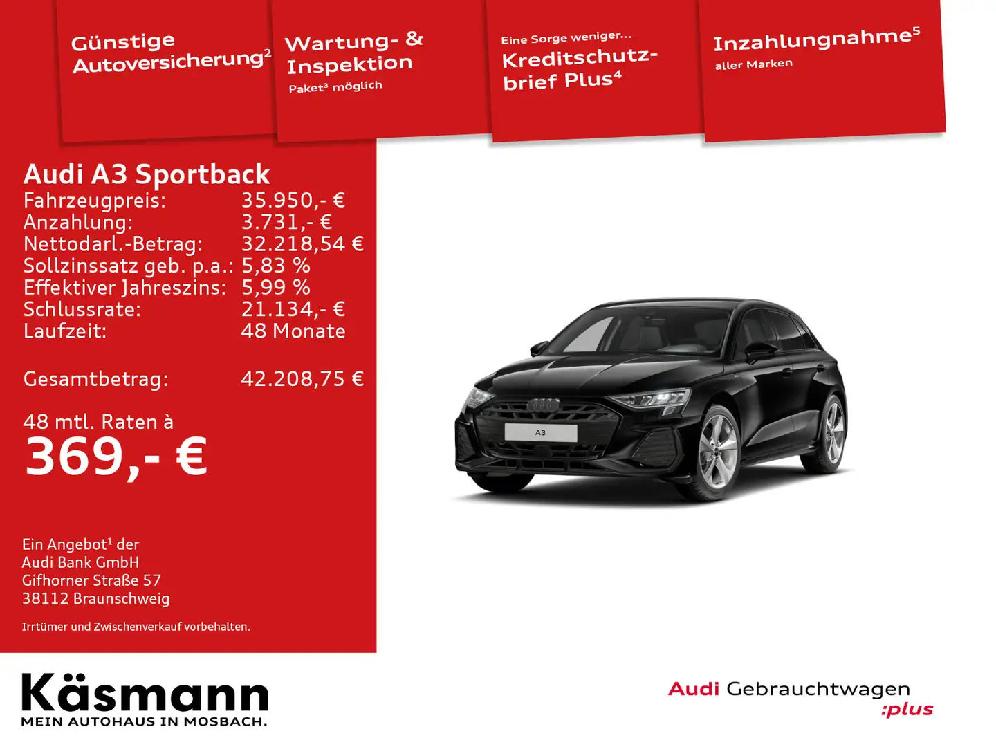 Audi A3 S line 35TFSI ACC NAV KAM SHZ Schwarz - 1